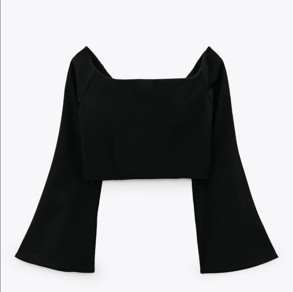 Zara Black Crop Top Bell Sleeves Size M